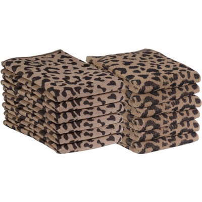 DoubleDry Theedoeken en Keukendoeken Set - 12 Stuks - 100% Katoen - Hoge Absorptie & Duurzaam - Luipaard, Beige