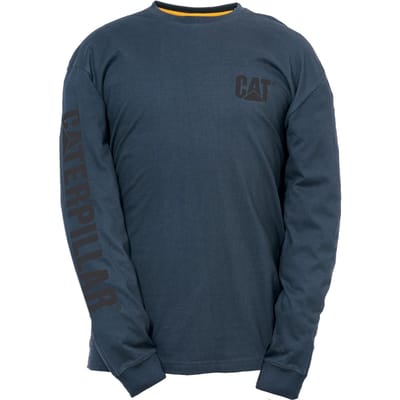 Caterpillar Merkenbanner Lange Mouwen Katoenen Heren Blauwe T-shirt