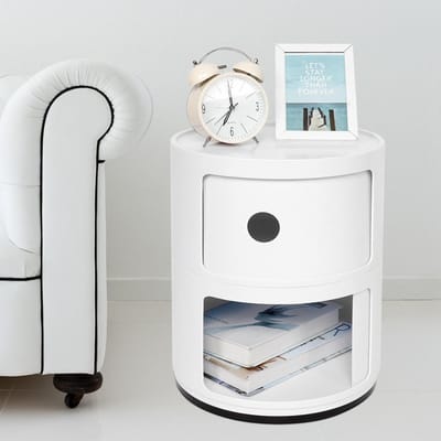 2 Lagen Moderne Nachtkastje Slaapkamer Zijtafel Meervoudig Functionele Ronde Opbergunit zwart