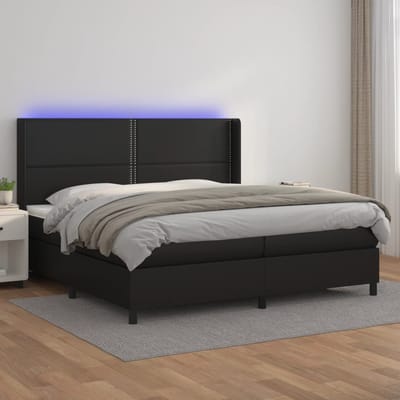 vidaXL - Boxspring - met - matras - en - LED - kunstleer - zwart - 200x200 - cm