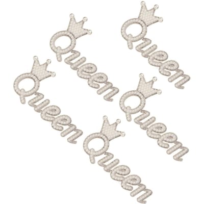 5 Pièces Patchs Brodés Forme Couronne Brillante Reine DIY Patchs à Coudre pour Décoration de Vêtements white