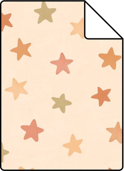 Proefstaal ESTAhome behang sterretjes beige, oranje en geel - 50 x 900 cm - 131706-S
