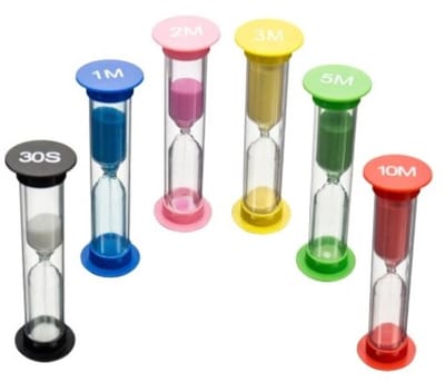 Go Go Gadget - 6-delige set Zandlopers - 30seconden, 1minuut, 2minuten, 5minuten en 10minuten - Perfect voor Spellen, Douchen & Tandenpoetsen