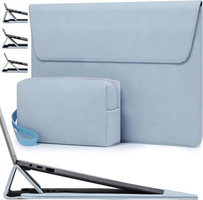 Laptop Sleeve Tas voor 13.3-14 Inch Laptops met Verstelbare Stand en Bescherming voor MacBook en Surface - Lichtblauw, Geschikt voor Diverse Modellen