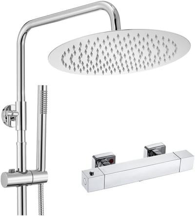 Auralum Max Regendouche met Thermostaatkraan - Doucheset - Ø 25 cm Douchekop - Regendoucheset - Inclusief Vierkante thermostaatkraan - Waterbesparend - Chroom