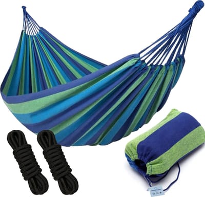 HSXL Dubbele Hangmat Blauw met Touwen - 1 of 2 Persoons - Lig Oppervlak 190x150cm - Lengte 260cm