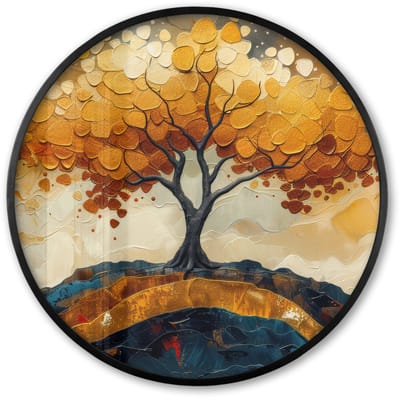 Poster in lijst Rond - Fotolijst 60x60 cm - Posters - Boom - Natuur - Goud - Modern - Ronde posterlijst zwart - Decoratie - Wanddecoratie woonkamer - Muurdecoratie slaapkamer