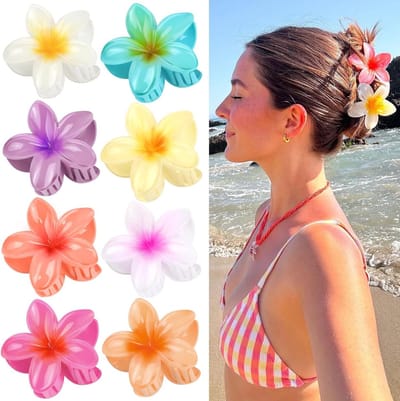 Allecto Plus - Grote Kunststof Haarclips met Bloemen - Set van 8 - Kleurrijke Hawaï Bloemen - Haarspeld voor Dames en Meisjes - Haaraccessoires - Mooi Verpakt in Karton_Box.