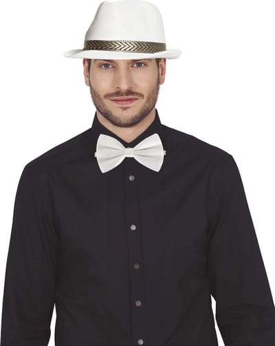 Boland Verkleedkleding setje 2 delig - wit - hoed en vlinderstrikje - heren en dames