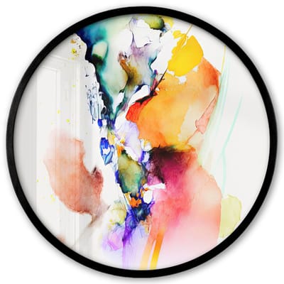 Poster in lijst Rond - Fotolijst 40x40 cm - Posters - Waterverf - Regenboog - Abstract - Kunst - Ronde posterlijst zwart - Decoratie - Wanddecoratie woonkamer - Muurdecoratie slaapkamer