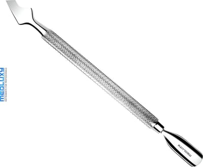 MEDLUXY - Bokkepootje & Licht gebogen Nagelriemmesje - RVS - Totale lengte 14 cm [cuticle pusher & cleaner, nagelriemduwer en nagelriemverwijderaar]