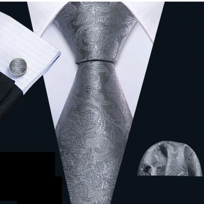 3-Delig-Stropdasset-Zijde- Midden grijs- Bloem - Charme Bijoux