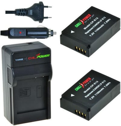 2 x LP-E12 accu's voor Canon - inclusief oplader en autolader - Origineel ChiliPower