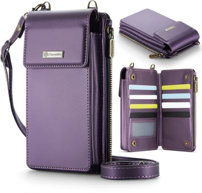 CaseMe Me50 Crossbody Telefoontasje met Kaarthouder en Koord - Universele Smartphone Case - Paars