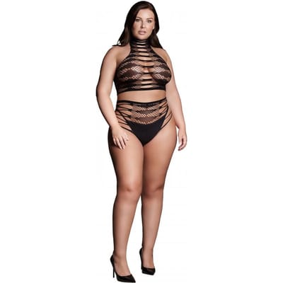 Shots - Le Désir Carpo XLVI - Tweedelige Set met Col, Crop Top en Slip - Plus Size black Queen Size
