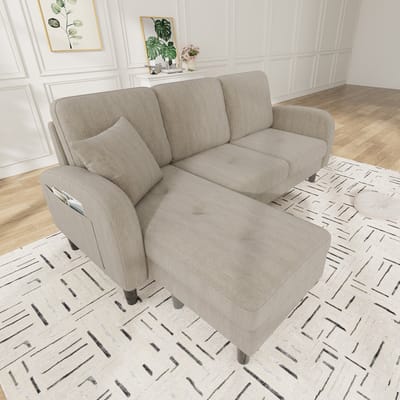 L-vormige Hoekbank met Chaise Longue - 3-zitsbank, L-Bank, 3-Zitsbank, Moderne Hoekbank, 166 x 118 x 77 cm, Corduroy Stof, Kunststof Poten, Modulair Ontwerp, Ideaal voor Woonkamers, Appartementen en Kantoren-Bruin