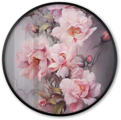 Poster in lijst Rond - Fotolijst 60x60 cm - Posters - Rozen - Bloemen - Roze - Kunst - Watercolor - Ronde posterlijst zwart - Decoratie - Wanddecoratie woonkamer - Muurdecoratie slaapkamer