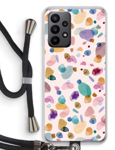 Case Company® - Hoesje met koord geschikt voor Samsung Galaxy A23 hoesje met Koord - Terrazzo Memphis - Telefoonhoesje met Zwart Koord - Bescherming aan alle Kanten en Over de Schermrand