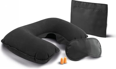 Ki-Mood reisset 3delig met opbergzak nekkussen en slaapmasker en oordoppen met handige opbergzak