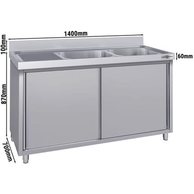 GGM Gastro Spülschrank ECO - 1400x700mm - mit 2 Becken rechts Zilver