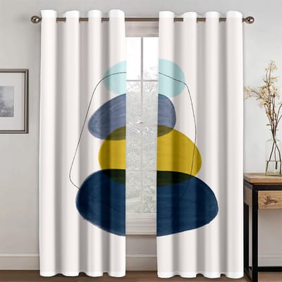 Art Bohème Géométrique Abstrait Graffiti Rideaux Filtrant la Lumière Morandi Rideaux de Fenêtre pour Décor de Salon Chambre 2 Pièces 50W130H(CM) 2PCS white