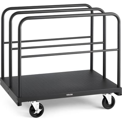 Chariot de transport pour plaques de plâtre, Capacité de charge de 816 kg, Chariot de transport pour panneaux en acier 2-en-1 avec roulettes pivotantes de 12,5 mm, Chariot plateforme de 91,4 x 61 cm avec 4 poignées latérales
