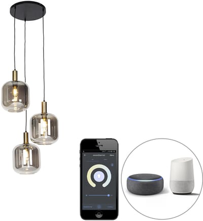 QAZQA zuzanna - Design Dimbare LED Smart Hanglamp eettafel incl. wifi met Dimmer - 3 lichts - Ø 60 cm - Zwart Goud - Woonkamer | Slaapkamer | Keuken