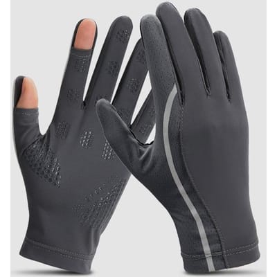 Gants d'été en soie glacée avec protection solaire pour hommes, anti-ultraviolets, fins, respirants, absorbant la sueur, à empiècements, pour l'extérieur, cyclisme, écran tactile one size gray