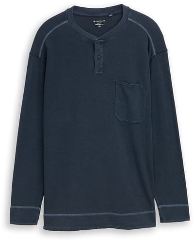 Tom Tailor - Plus Size - Henley-shirt met lange mouwen en wafelstructuur - Maat 4XL - sky captain blue