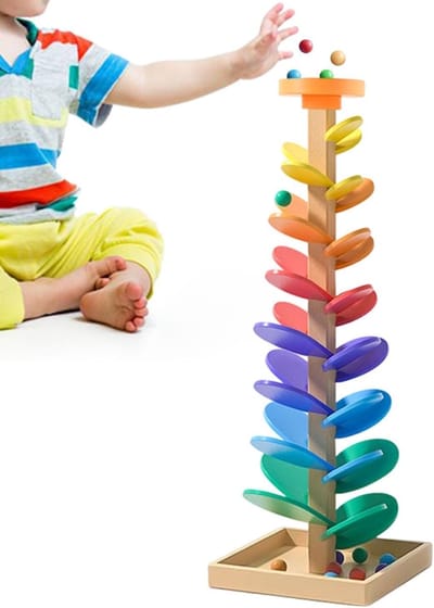 Knikkerbaan Muziekboom - Houten Constructie - Educatief Spel - Valbestendig Ontwerp - 30 x 37.5 cm - Multicolor