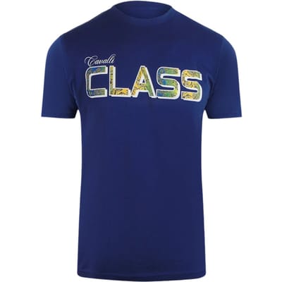 Cavalli Class Levendig Bloemenlogo Blauw T-shirt