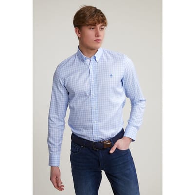 River Woods Custom Fit Checked Shirt Blue/white Size: S | Casual Shirts Outlet | Heren | Blauw