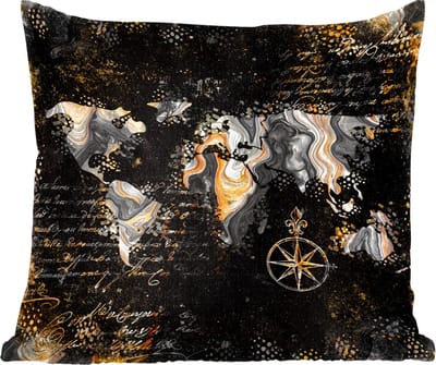 Sierkussens - Kussentjes Woonkamer - 60x60 cm - Wereldkaart - Verf - Goud - Kompas