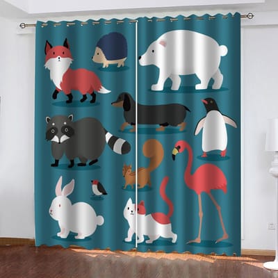 Kinderen Favoriete Dierenwereld Serie Zonwering Gordijnen Kinderkamer Decoratie Digitaal Printen Maatwerk Gordijnen 100W130H(CM)40x51in&Grommet Top