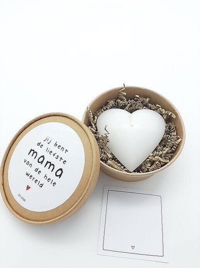 Kaarsen-Cadeau moeder-Geschenkset-Hartkaars-Witte kaars-cadeau mama-Jij bent de liefste mama van de hele wereld