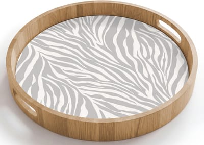 Dienblad rond 40x40 cm - Schootdienblad hout - Zebra - Motief - Grijs - Borrelplank rechthoek - Plateau houten dienbladen