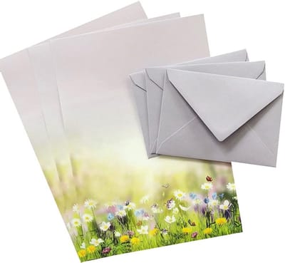 Briefpapier en Enveloppen Set DIN A4 en C6 Natuurpapier Bloemmotief