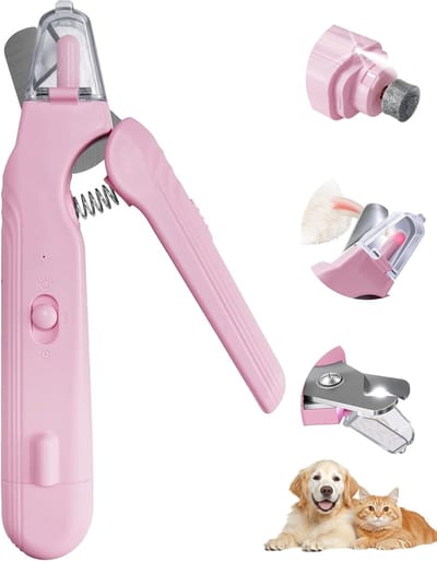 VHV - Nagelknipper hond - Nagelvijl hond - Elektrische nagelvijl - Kattennageltrimmer - 2-in-1 - Met LED verlichting - Oplaadbaar - Veilig - Voor honden en katten - Roze