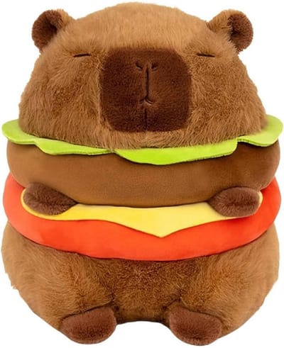 Topknuffels® - Capybara Hamburger Pluche Knuffel 23 cm - Grote Capibara Knuffels Knuffeldier - Groot Bruin Knuffels Dierenknuffel - Kapibara Kapybara - Speelgoed Kawaii Kussen - TikTok Plush Toy