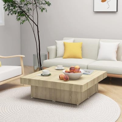 Salontafel vierkant - Koffietafel hout - Woonkamer inrichten - Stabiele constructie - 90x90x28 cm - Sonoma eiken