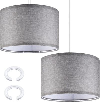 2 Stuks Stoffen Lampenkap met E27 naar E14 Adapter Ring Ø 30 x 20 cm Rond Linnen voor Tafellamp, Wandlamp en Vloerlamp (Donkergrijs)