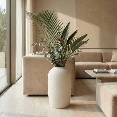 Pugsdrly Ronde betonnen plantenbak, grote handgemaakte rustieke decoratieve plantenpot voor binnen en buiten voor thuis, tuin en terras, 30 x 51 cm (wit)