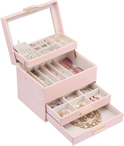 Sieradenkist Organizer - Juwelendoos - Opbergen Sieraden - Transparant Venster - 24x18x18 cm - roze
