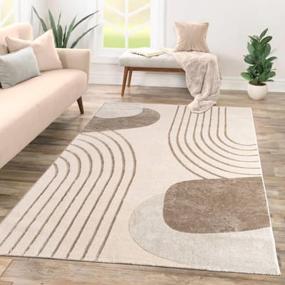 Laagpolig Tapijt met Abstract Patroon in Beige Crème - 80x150 cm