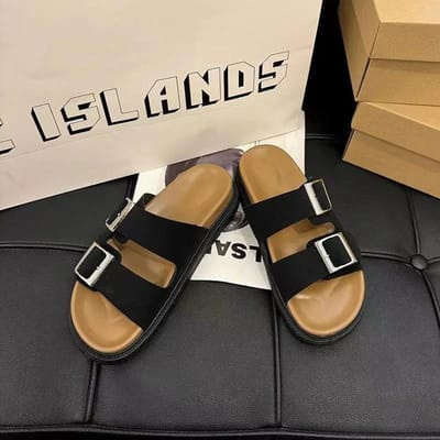 Slippers met dubbele gesp, wolkzachte zool, comfortabele dikke platform slippers, lichtgewicht, antislip, sneldrogend, doucheschoenen 36-37 zwart