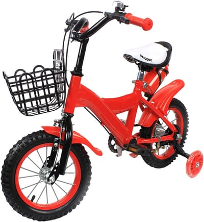 Stevige 12 inch Kinderfiets met Zijwieltjes, Verstelbaar voor Jongens en Meisjes