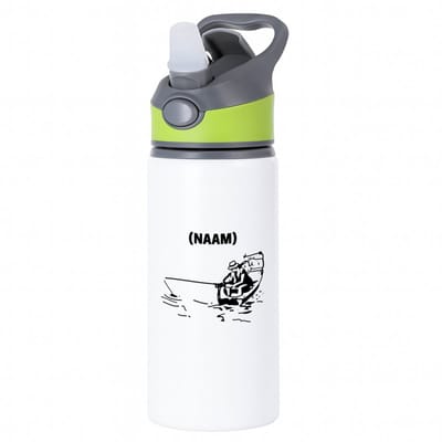 Hacebo® - Vissen met eigen naam waterfles met rietje groen - Vissen - Visser - Sport - water fles - 650ML