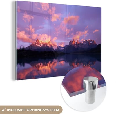 ® Glasschilderij 180x120 cm - Schilderij acrylglas - Meer - Chili - Patagonië - Foto op glas - Muurdecoratie woonkamer - Wanddecoratie slaapkamer - Schilderijen