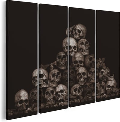 Artaza Canvas Schilderij Vierluik Schedels - Doodshoofden - Doodskoppen - 160x120 - Groot - Foto Op Canvas - Canvas Print