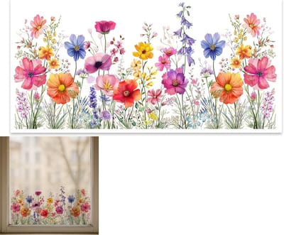Kleurrijke Raamdecoratie met Bloemen - Zelfklevende Vensterstickers voor Lente en Zomer, 30 x 60 cm, Dubbelzijdige Print en Statische Hechting voor Woonkamer